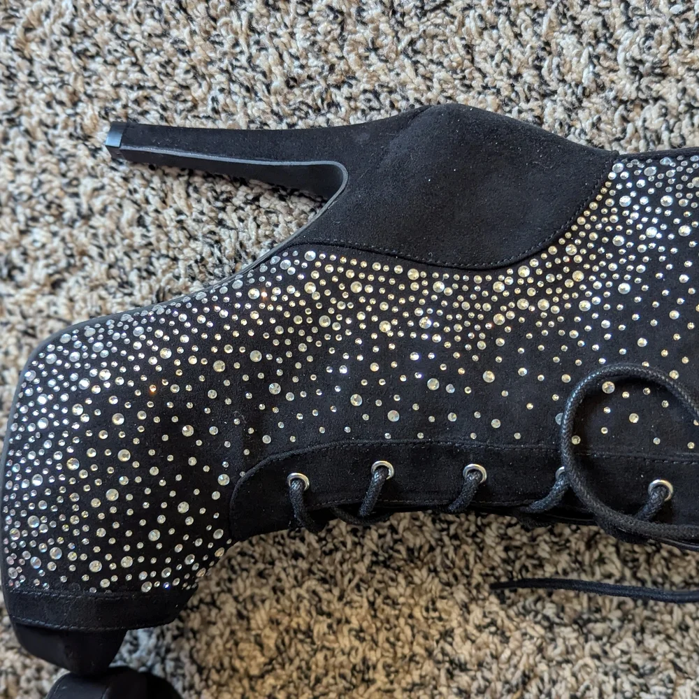 torrid Black Rhinestone Lace-Up Peep-Toe Stiletto Booties - Picture 3 of 6